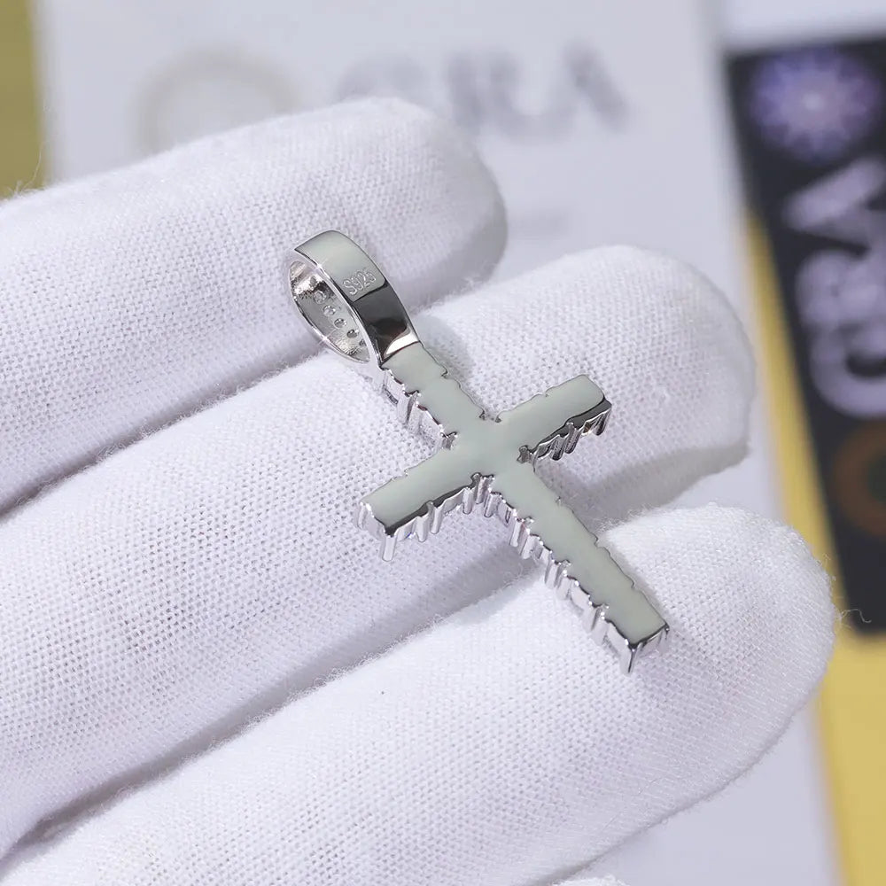 Tennis cross moissanite pendant