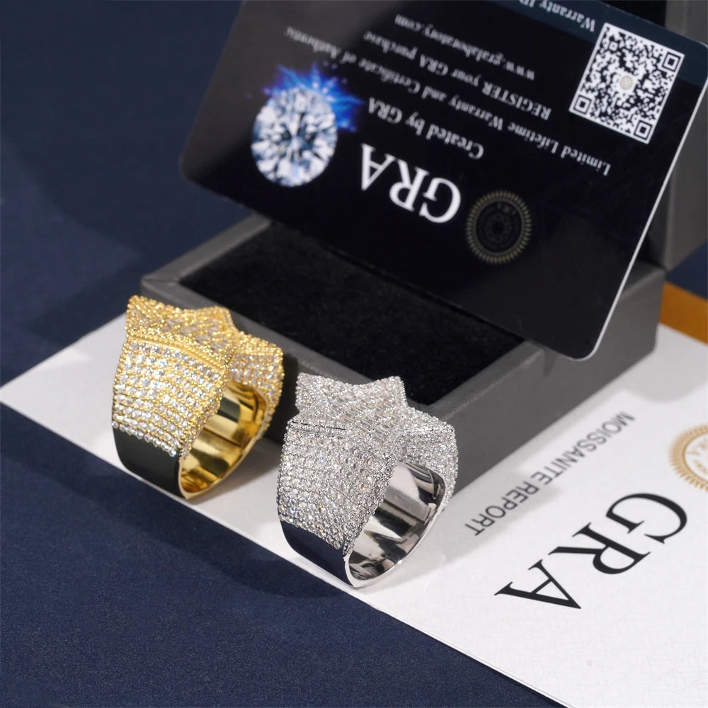 Moissanite Star Ring – D Color with GRA Certificate | 925 Sterling Silver Hip Hop Jewelry
