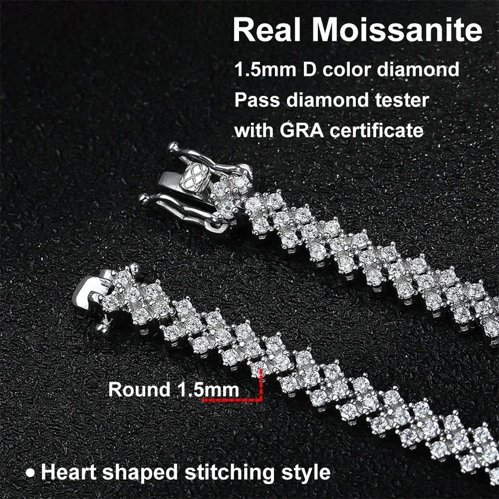 Moissanite Tennis Bracelet – 1.5mm D Color VVS1 Diamond Wedding Jewelry | 925 Sterling Silver 18K White Gold Plated Bracelet for Women