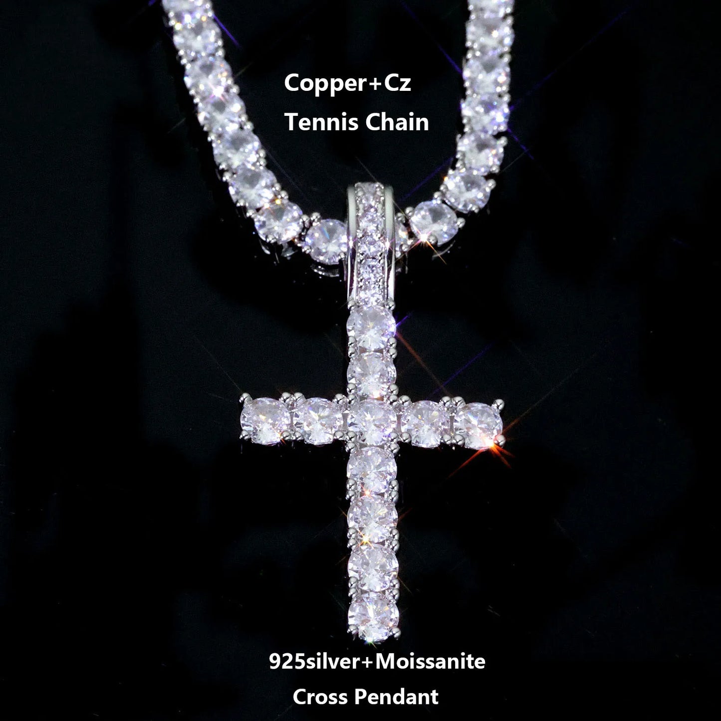 Tennis cross moissanite pendant