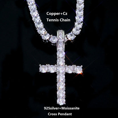 Tennis cross moissanite pendant