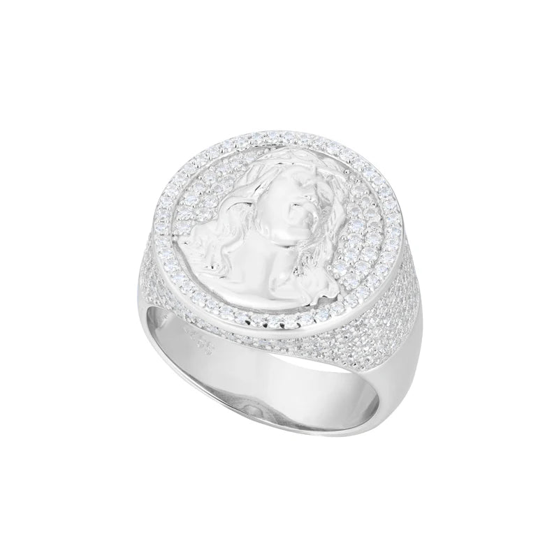 Moissanite Jesus Head Ring – Iced Out Religious Amulet | 925 Sterling Silver Hip Hop Jewelry for Men & Women