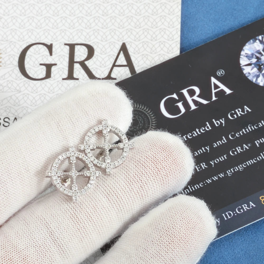 Moissanite Hollow Earrings – Classic Elegant Round Cross Design | 925 Sterling Silver Jewelry for Men & Women