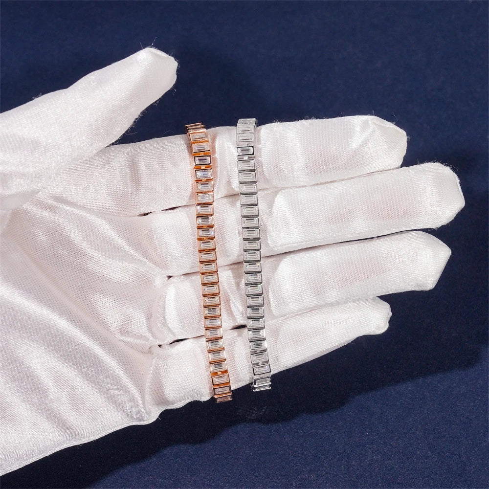 Moissanite Tennis Bracelet – D VVS1 2x4mm with GRA Certificate | 925 Sterling Silver 18K White Gold Plated Bracelet for Women & Men