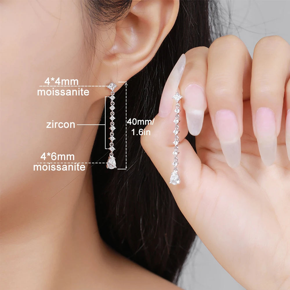 Moissanite Drop Earrings – Pear Cut Lab Diamond Bridal Wedding Jewelry with GRA | 925 Sterling Silver Long Hanging Earrings for Women