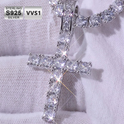 Tennis cross moissanite pendant