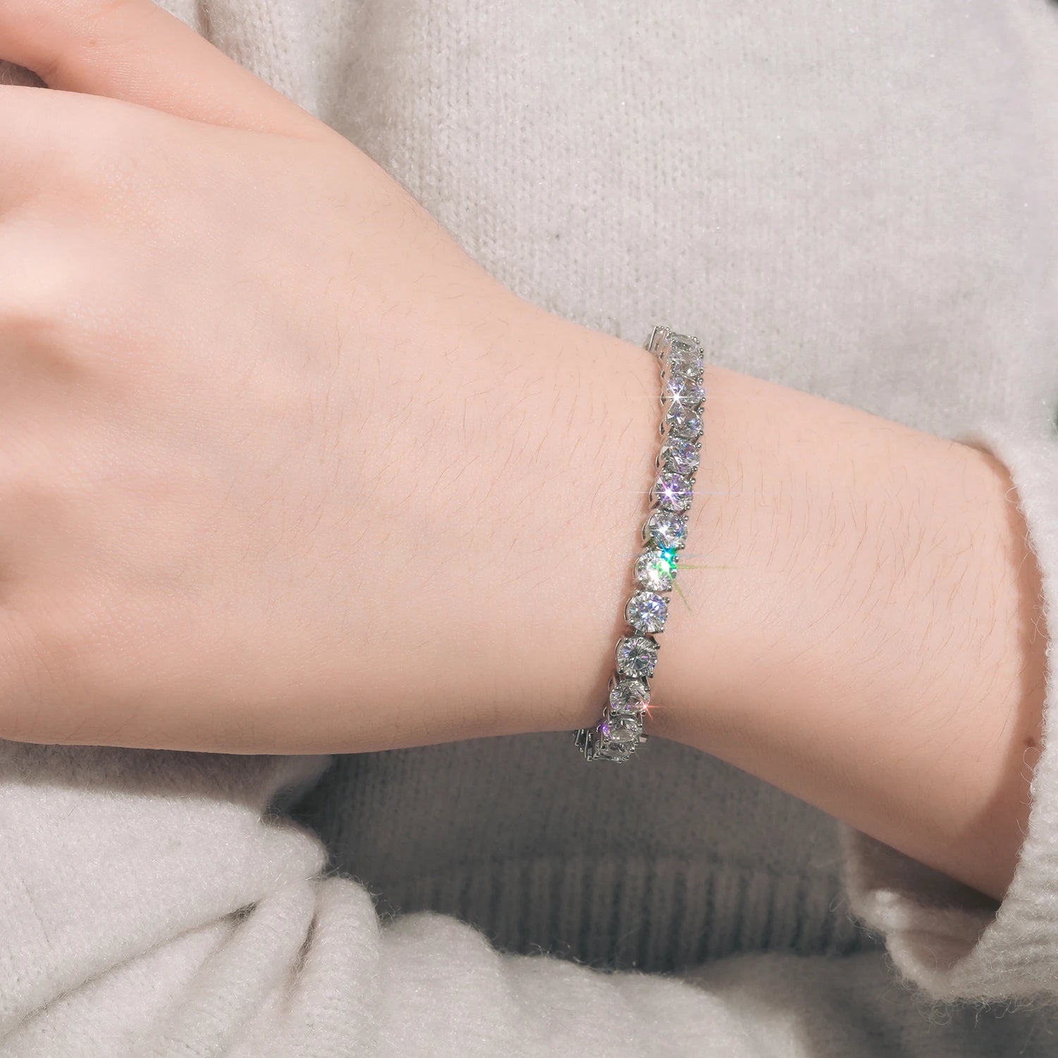 Moissanite Tennis Bracelet – D VVS1 | S925 Sterling Silver 18K White Gold Plated Jewelry for Men & Women