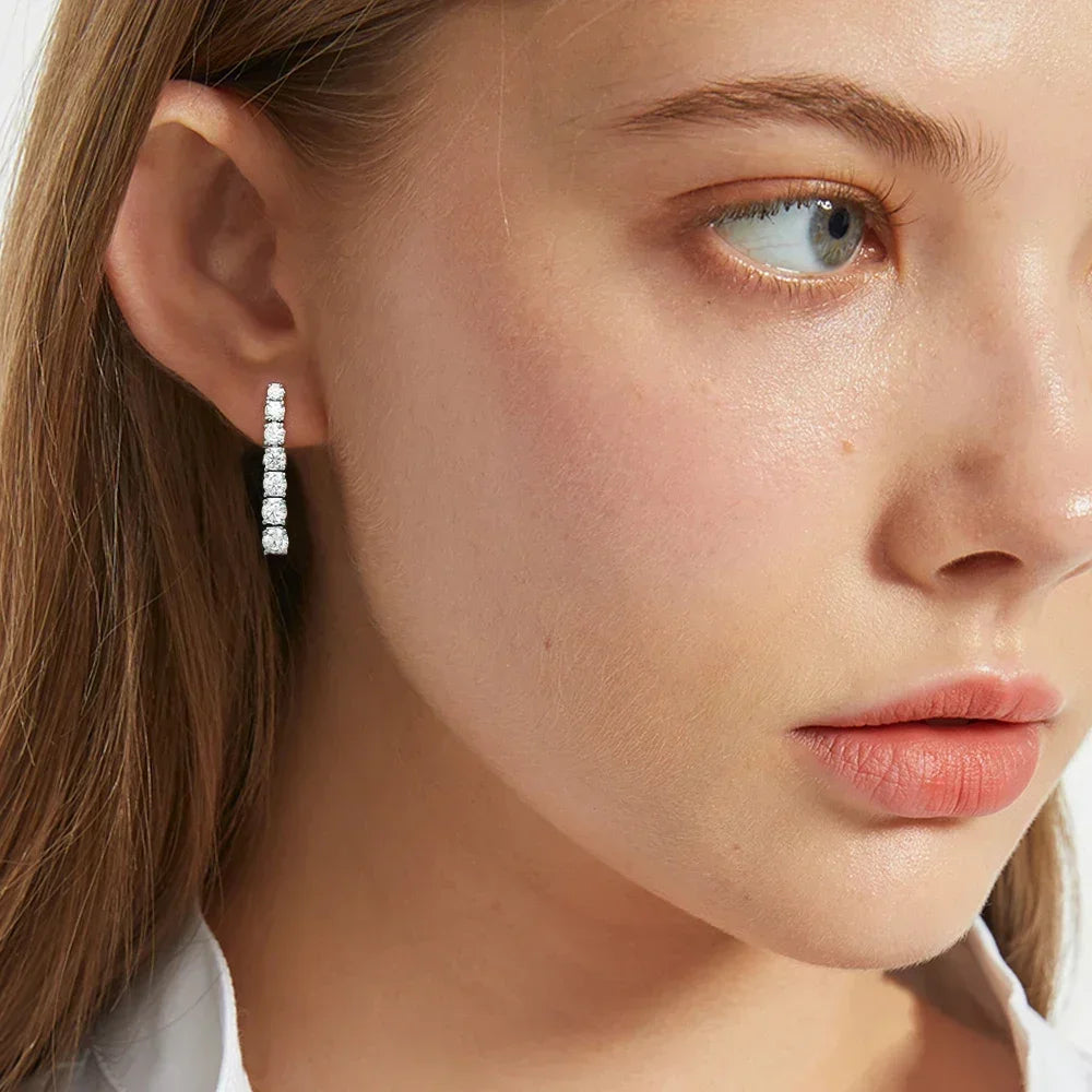 Moissanite Drop Earrings – 4CTW 3mm Double Row Long Tassel Dangle Earrings | 925 Sterling Silver Jewelry for Women