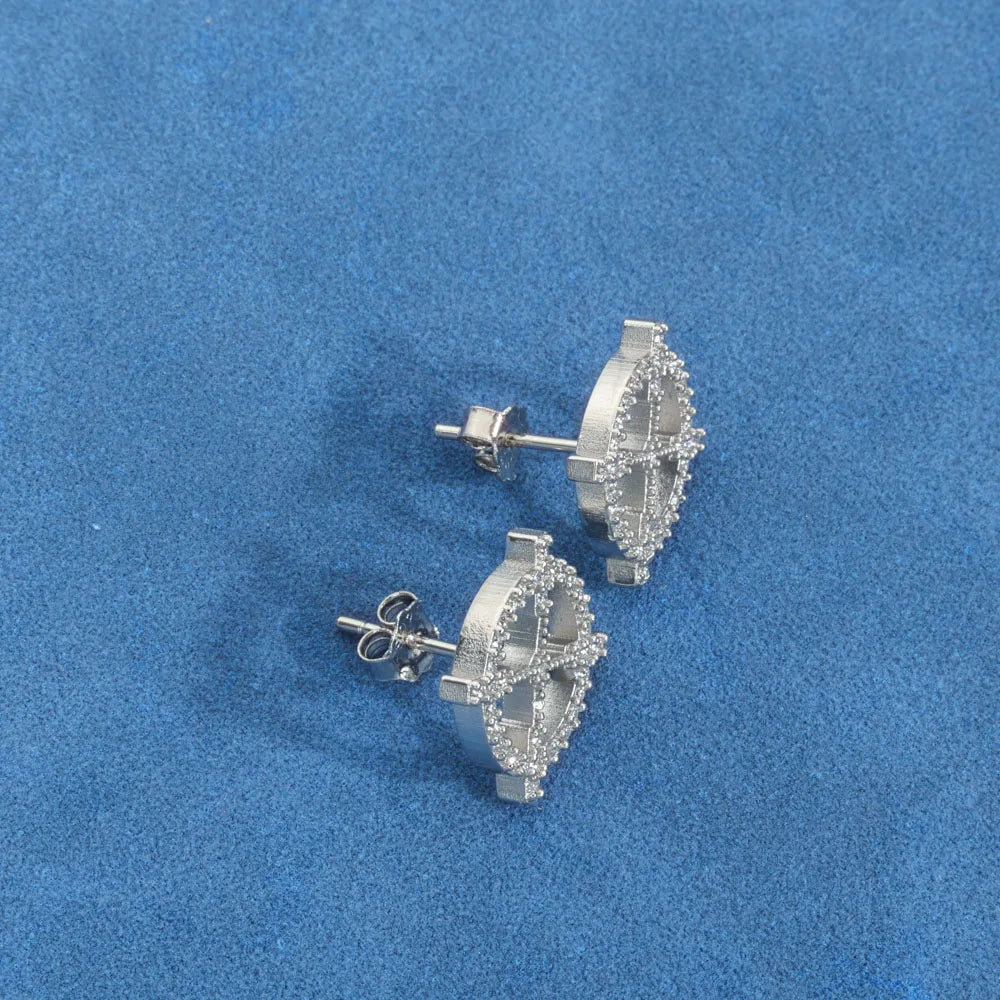 Moissanite Hollow Earrings – Classic Elegant Round Cross Design | 925 Sterling Silver Jewelry for Men & Women