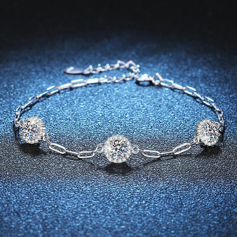 Moissanite Bracelet – Elegant Flower Wedding Jewelry Gift | 925 Sterling Silver Diamond Bracelet for Women