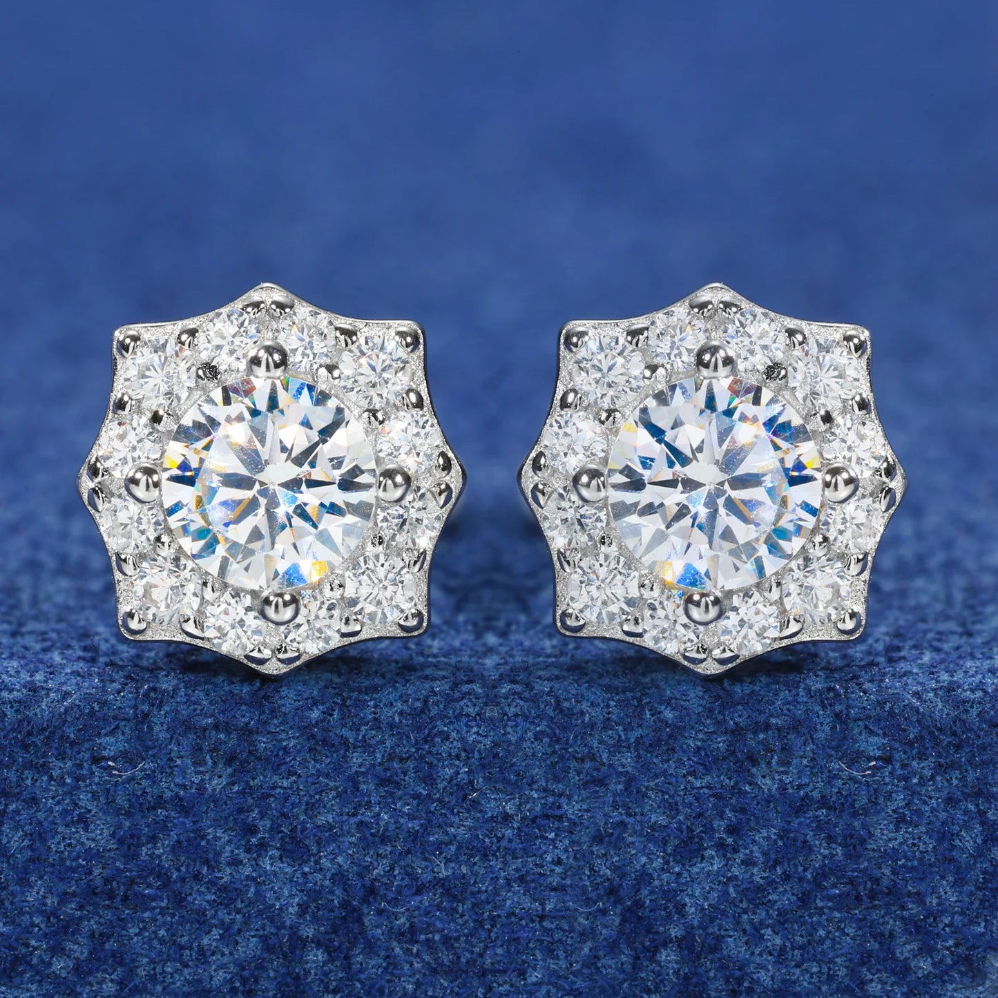 Eight point moissanite earrings