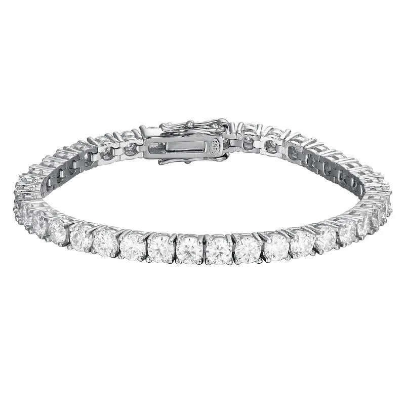 Moissanite Tennis Bracelet – 2mm Sparkling Party Jewelry Plated White Gold | 925 Sterling Silver Bracelet for Women & Men