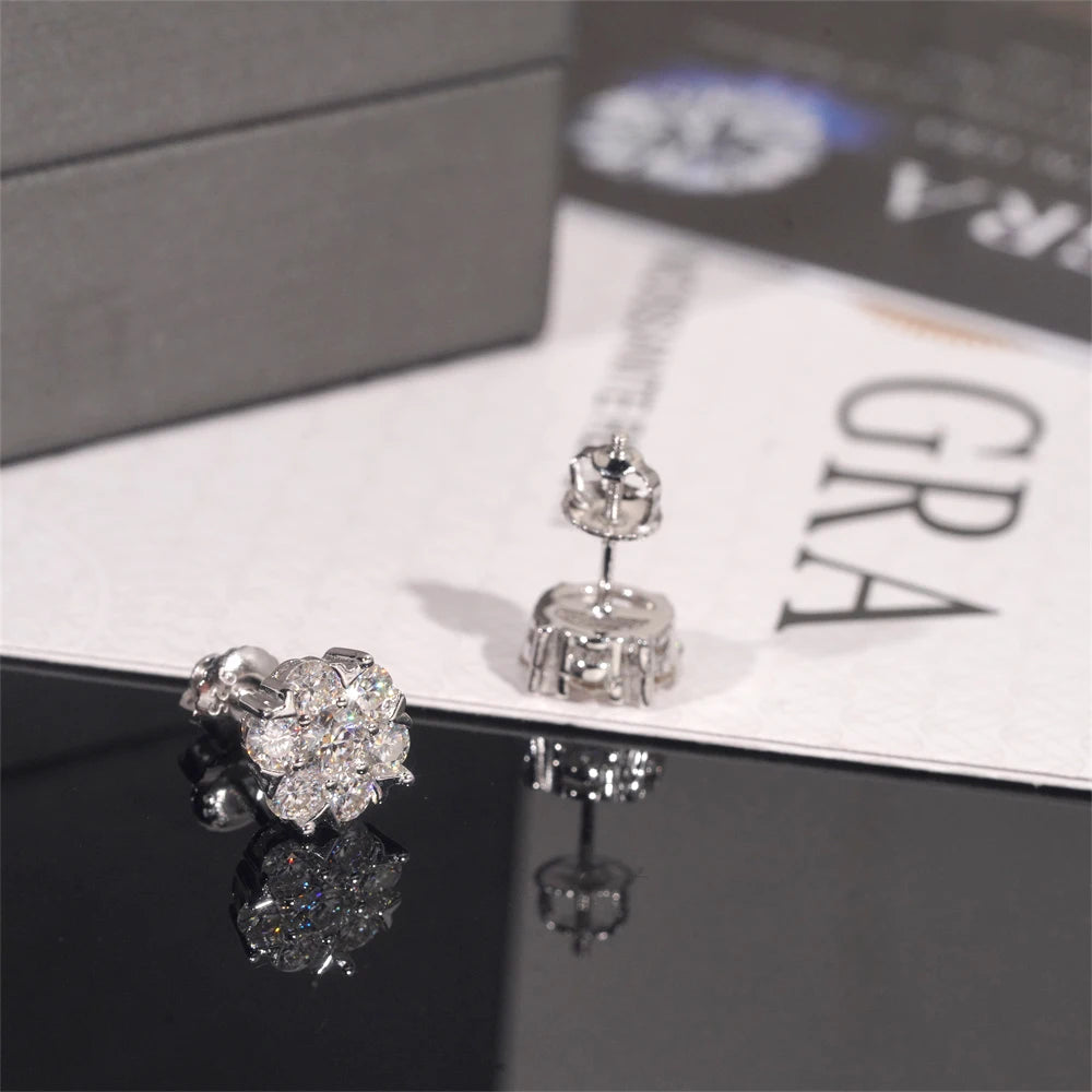 Moissanite Flower Stud Earrings – D Color with Certificate | 925 Sterling Silver Wedding Jewelry Gift for Women