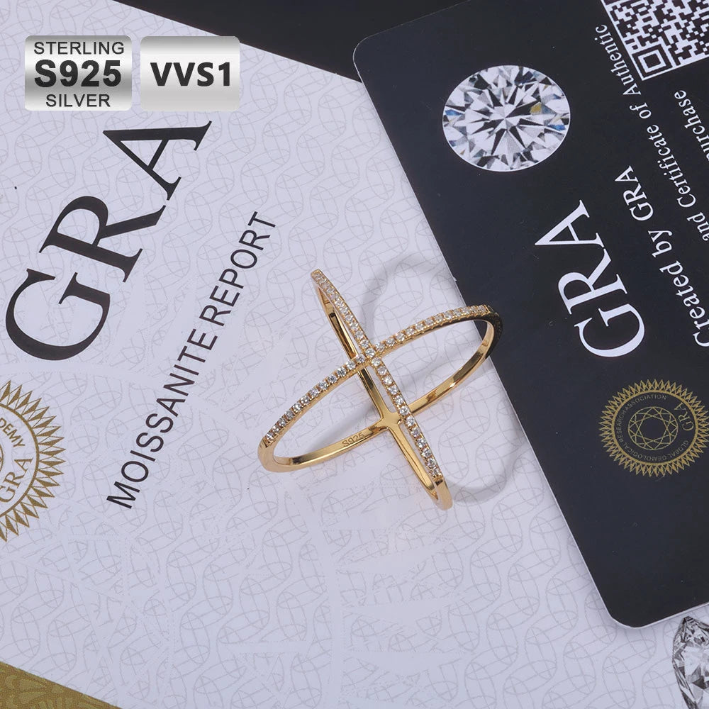 Moissanite Cross Ring – 0.25CT D Color VVS Diamond Wedding Band | 925 Sterling Silver Fine Jewelry for Women