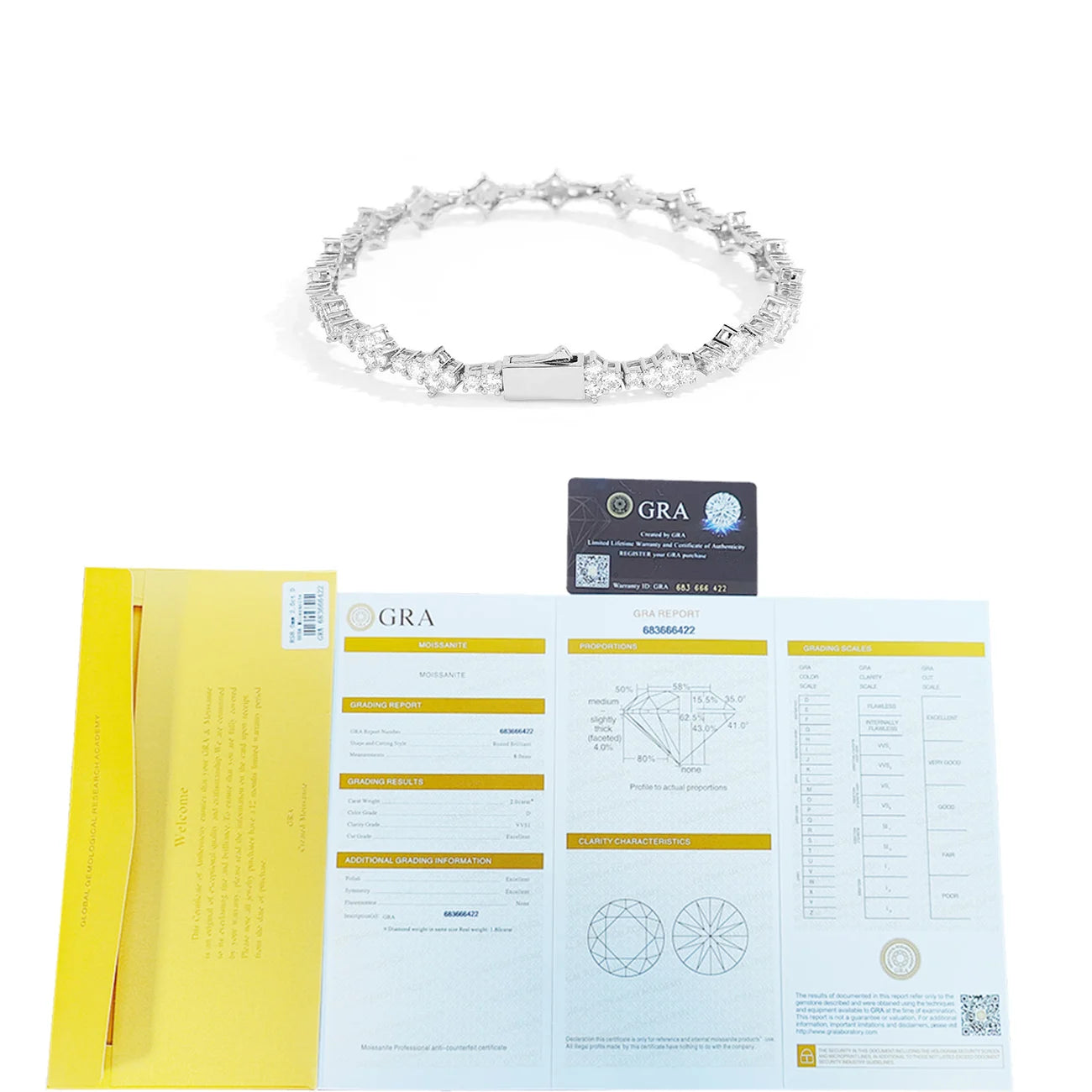 Moissanite Tennis Bracelet – Round Cut VVS Diamond with GRA Certificate | 925 Sterling Silver Fine Jewelry for Women