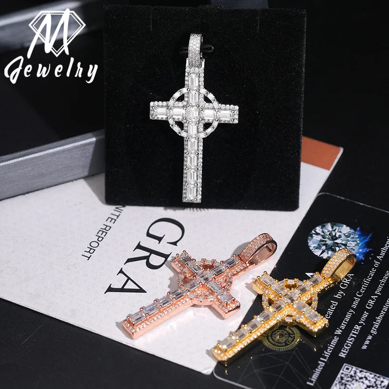 Moissanite Cross Pendant – Iced Out VVS Baguette Diamond | Hip Hop Fine Jewelry Custom Pendant In Stock