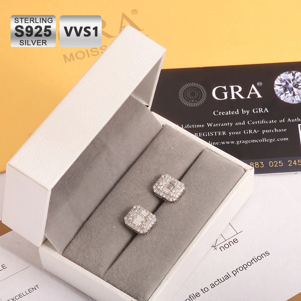 Emerald cut moissanite earrings