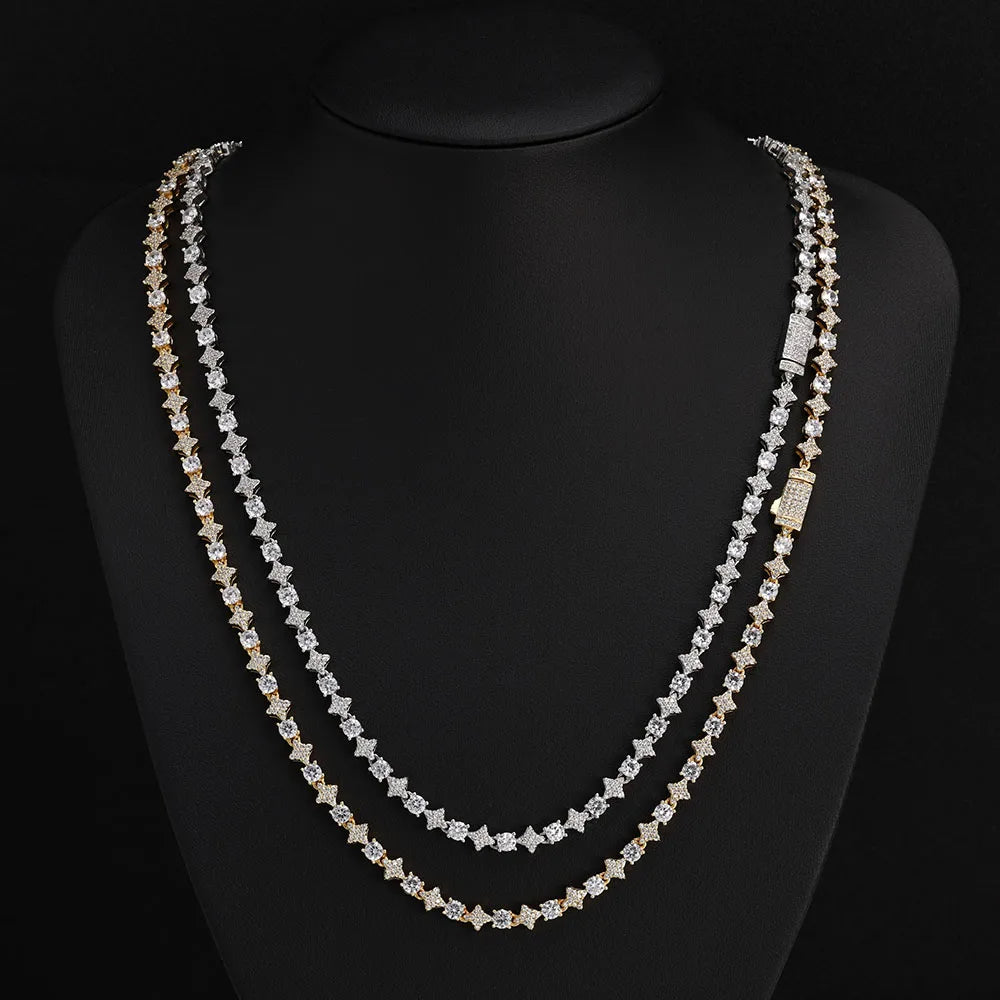 Moissanite Star Tennis Chain Necklace – VVS Iced Out Diamond Exquisite Party Wedding Gift | 925 Sterling Silver Jewelry for Women