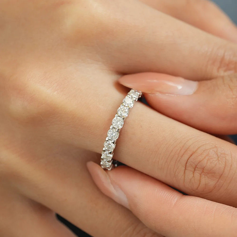 Moissanite Eternity Band Ring – 7ct 5mm Full Diamond Design with Certificate | 925 Sterling Silver Engagement Wedding Ring for Men & Women