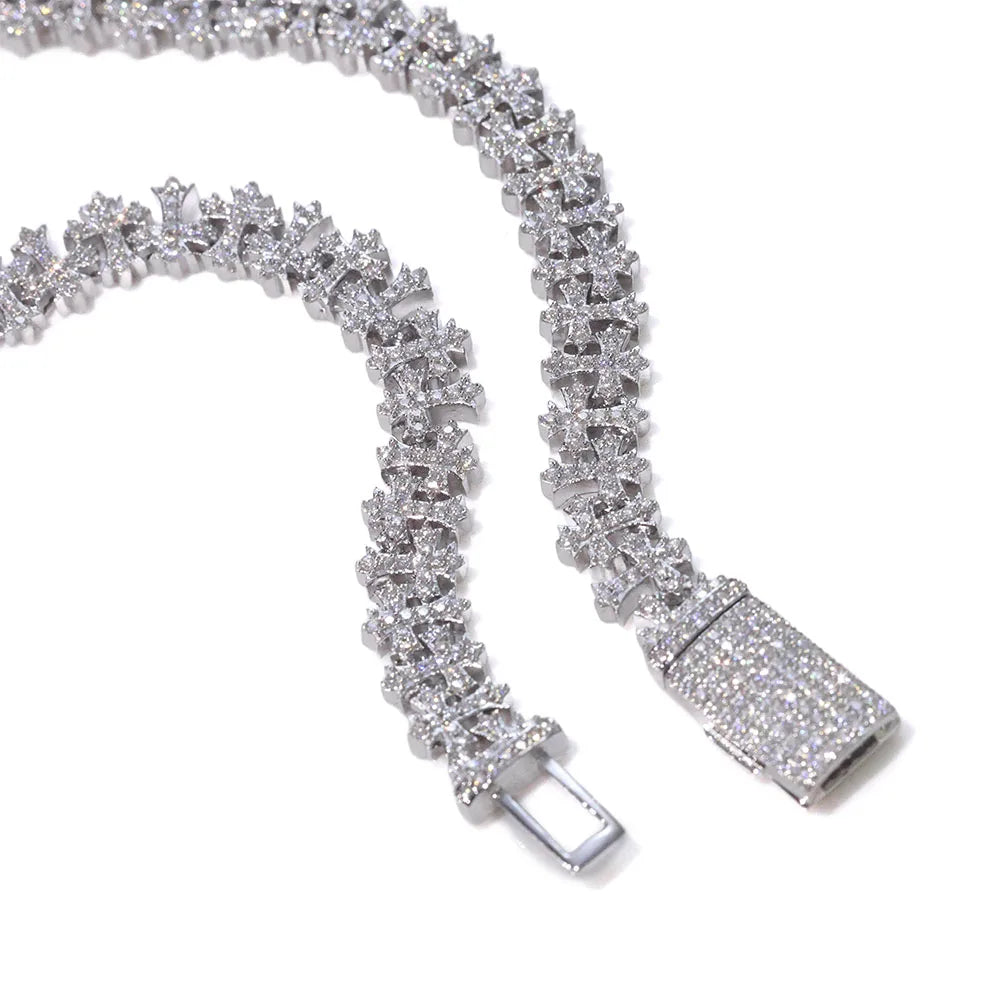 Moissanite Snowflake Cross Bracelet – 8mm Iced Out VVS Design | 925 Sterling Silver Tennis Chain with GRA for Men & Women