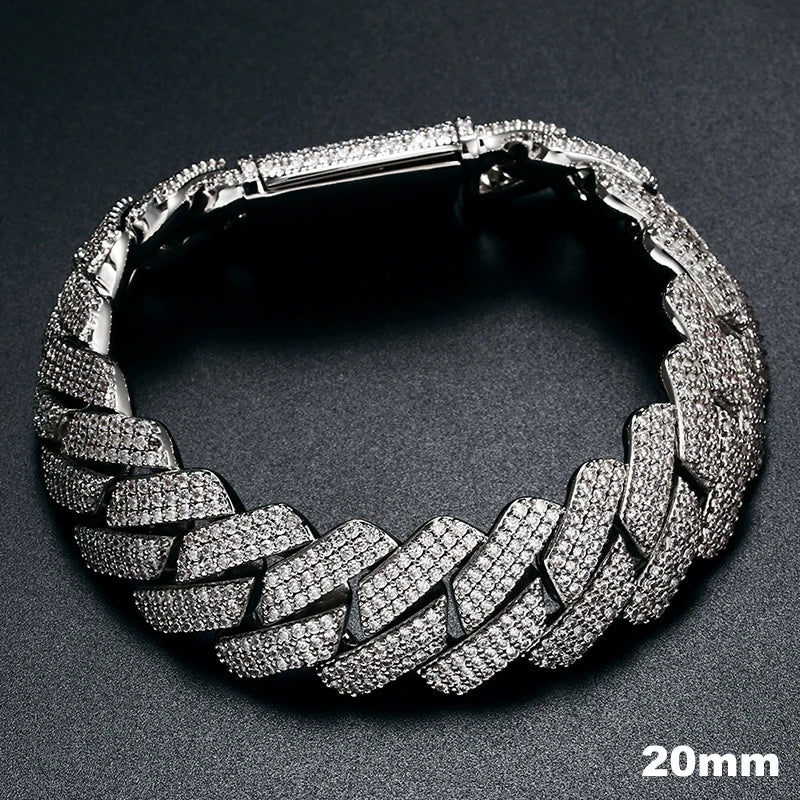 Moissanite Cuban Bracelet – D VVS Full Diamond 6mm–20mm | 925 Sterling Silver Iced Out Hip Hop Jewelry for Men & Women