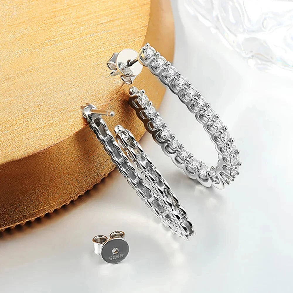 Moissanite Hoop Earrings – 1.8ct Sparkling Lab Diamond | 925 Sterling Silver Certified Wedding Jewelry for Women