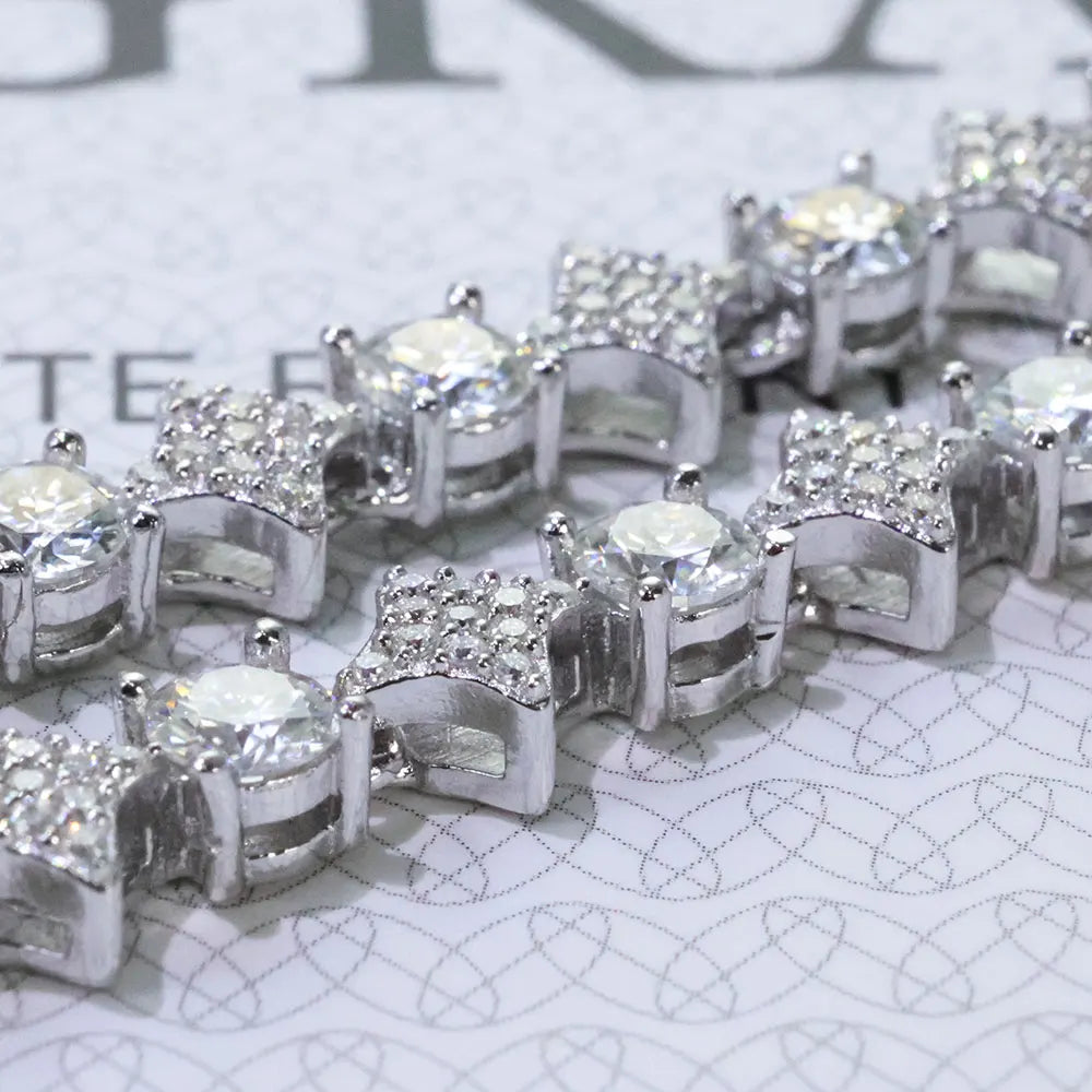 Moissanite Star Tennis Bracelet – 6mm D VVS Diamond Cluster Hip Hop Chain | 925 Sterling Silver Jewelry for Men & Women