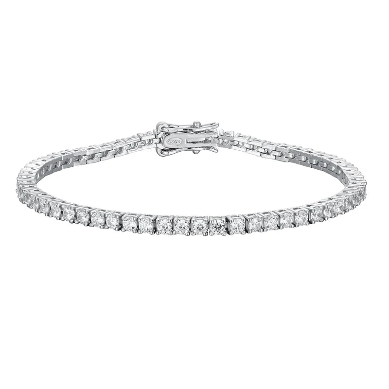Moissanite Tennis Bracelet – 2mm Sparkling Party Jewelry Plated White Gold | 925 Sterling Silver Bracelet for Women & Men
