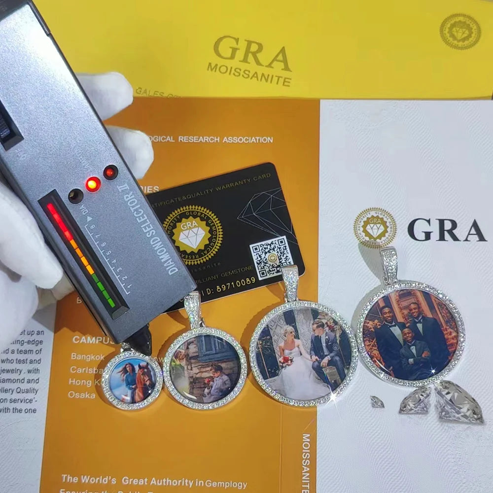 Moissanite Photo Pendant – Custom Circle Picture Chain | 925 Sterling Silver Hip Hop D Color VVS Diamond Pendant Necklace for Men & Women