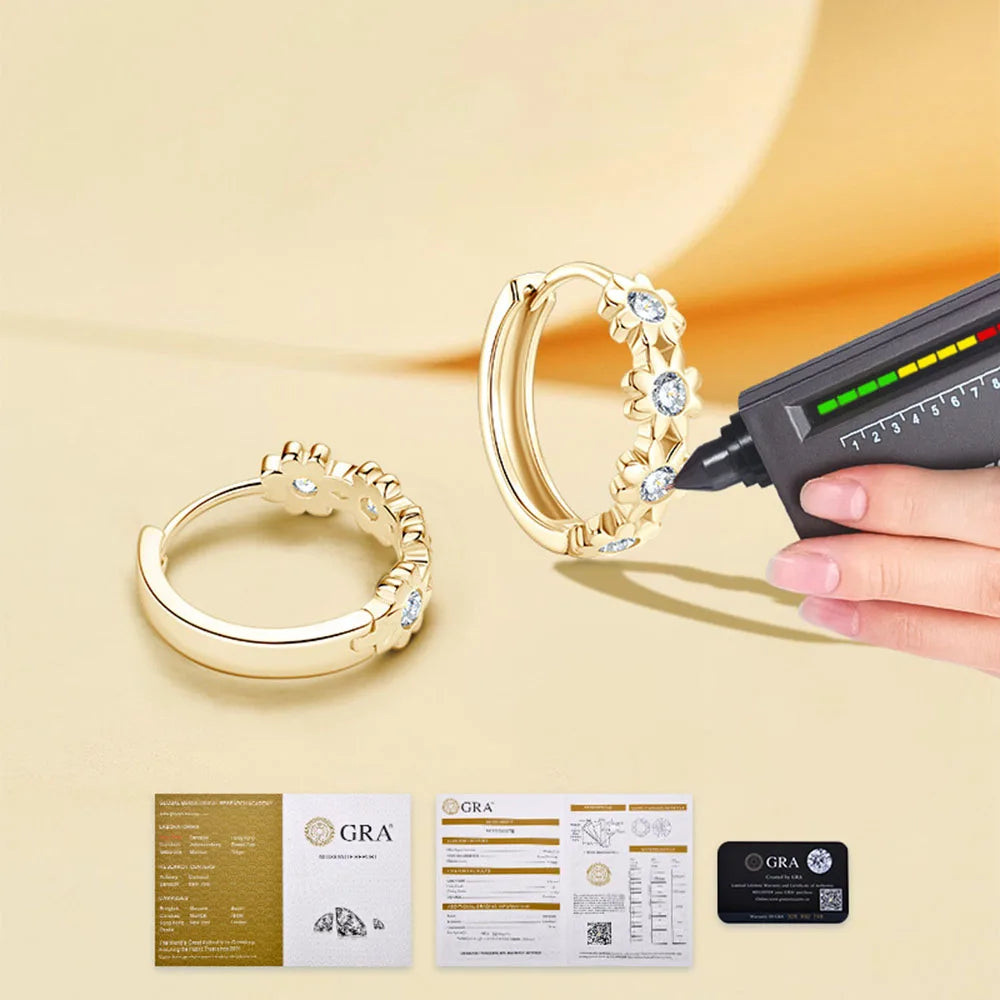 Moissanite Flower Hoop Earrings – GRA Certified Fine Jewelry Gifts | 925 Sterling Silver Earrings for Women