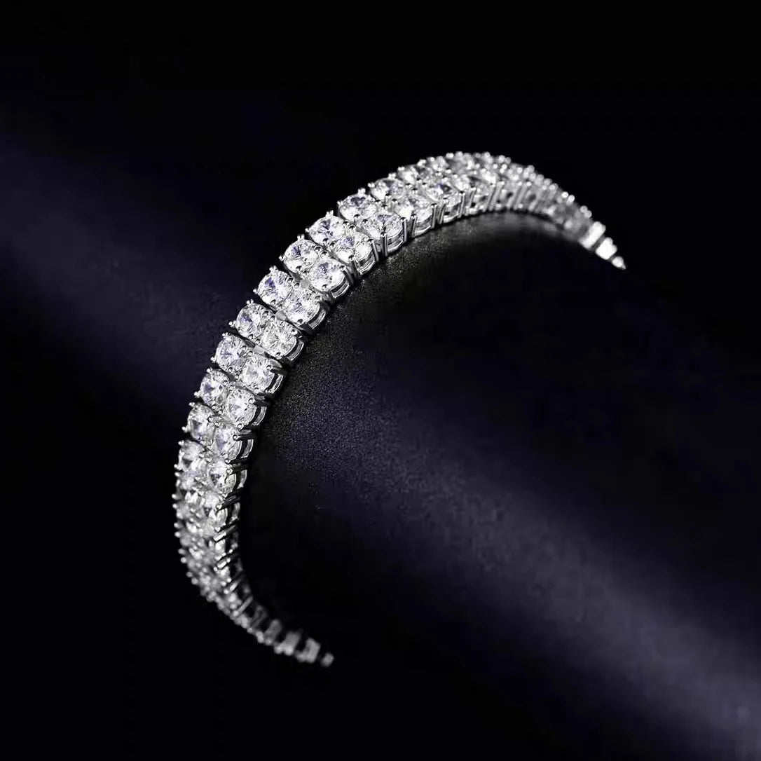 Moissanite Tennis Bracelet – Full 3mm Double Row Certified Diamond Hip Hop Hand Chain Gift | 925 Sterling Silver Jewelry for Women & Men