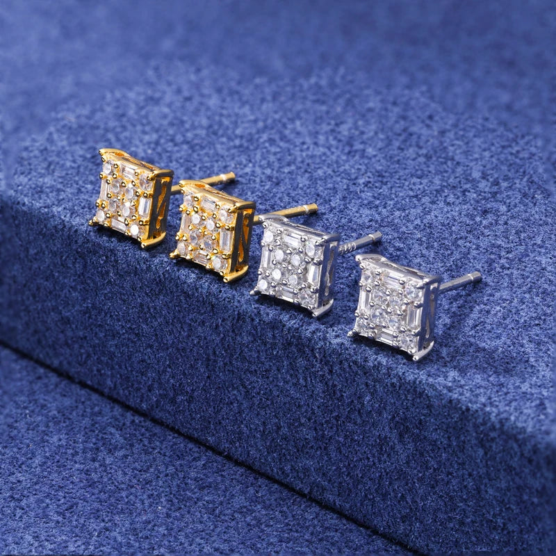 Moissanite Stud Earrings – Baguette Cut | S925 Sterling Silver Pass Tester Jewelry for Men & Women