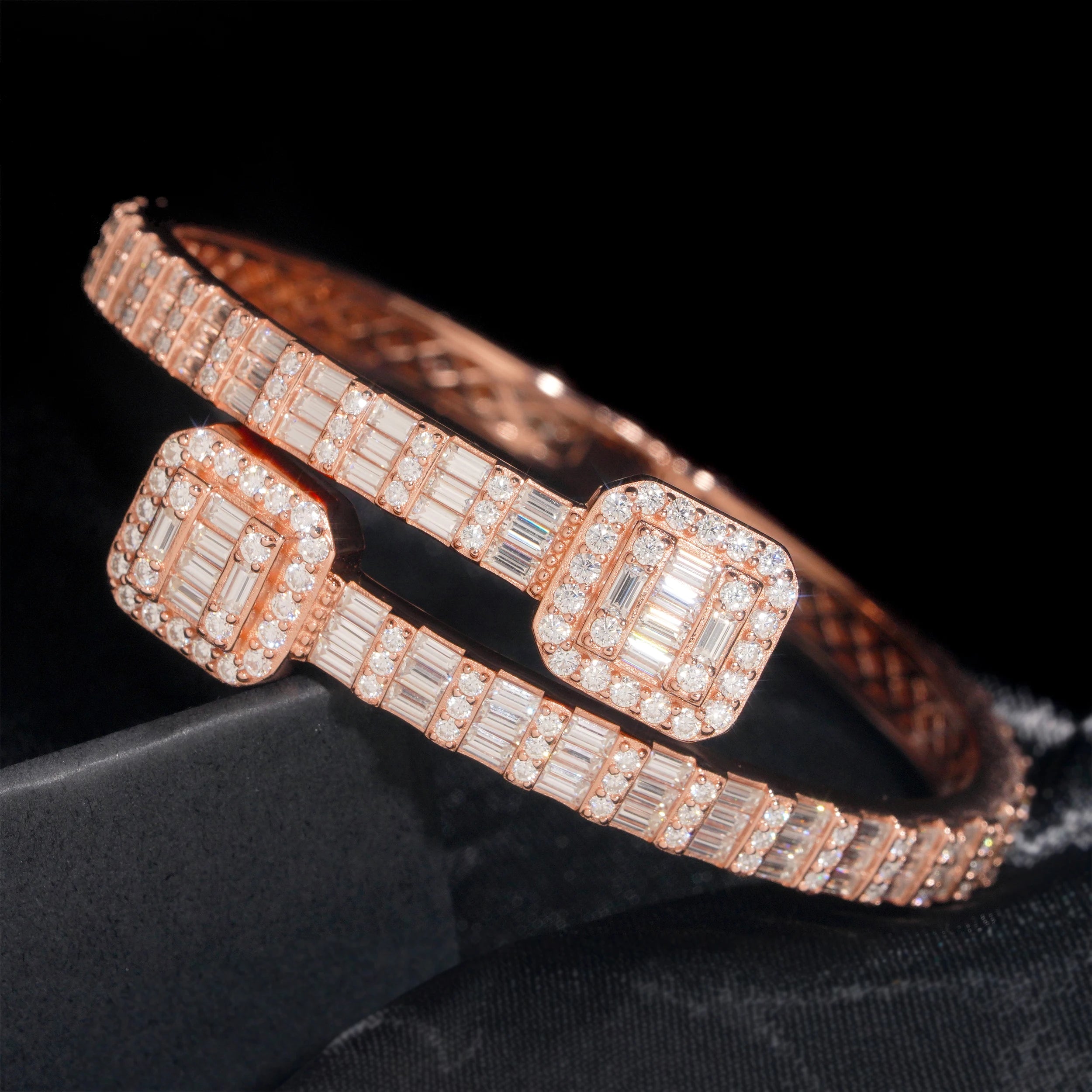 Moissanite Cuff Bracelet – D Color Baguette Design Iced Out | S925 Sterling Silver High Quality Hip Hop Jewelry