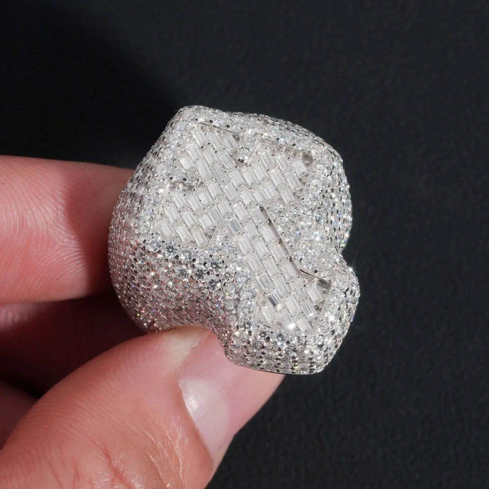 Moissanite Cross Ring – Hip Hop Iced Baguette Design with GRA Certificate | 925 Sterling Silver Diamond Party Jewelry Gift for Men & Women