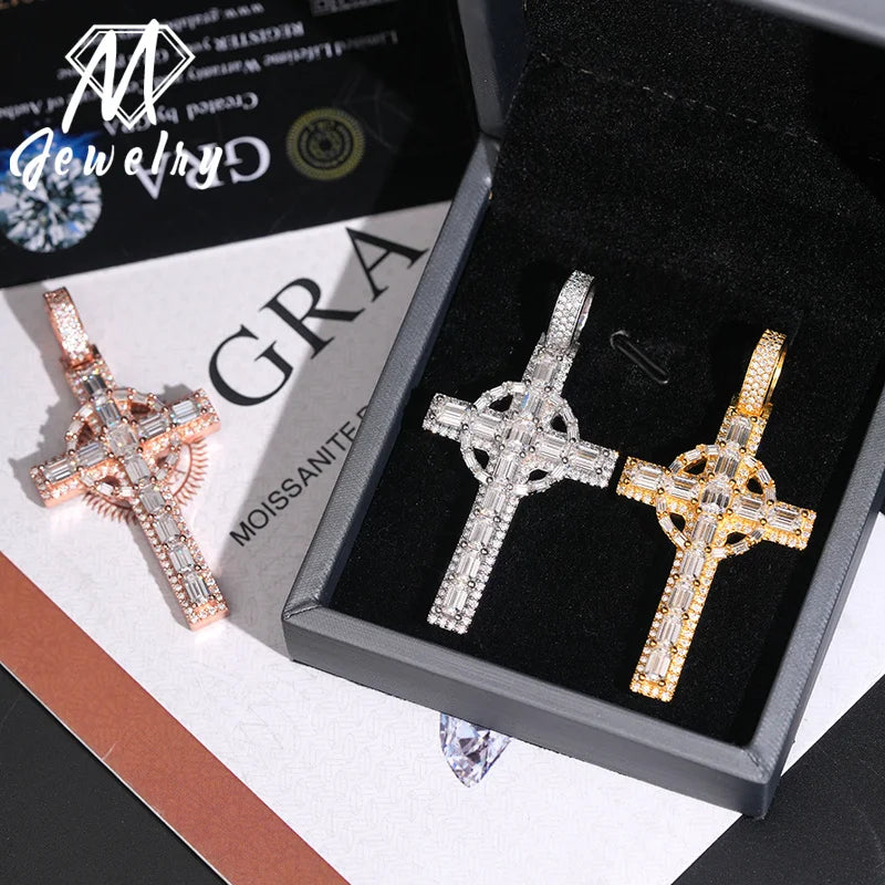 Moissanite Cross Pendant – Iced Out VVS Baguette Diamond | Hip Hop Fine Jewelry Custom Pendant In Stock