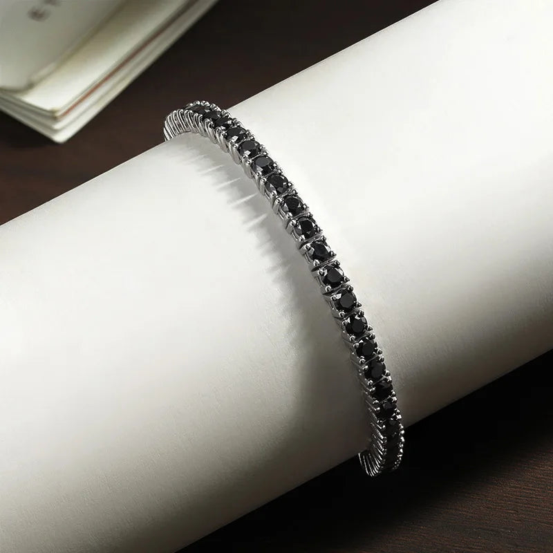 Moissanite Tennis Bracelet – 3mm 4mm Black Full Diamond GRA Certified Hip Hop | 925 Sterling Silver 18K Gold Plated Bracelet for Women & Men