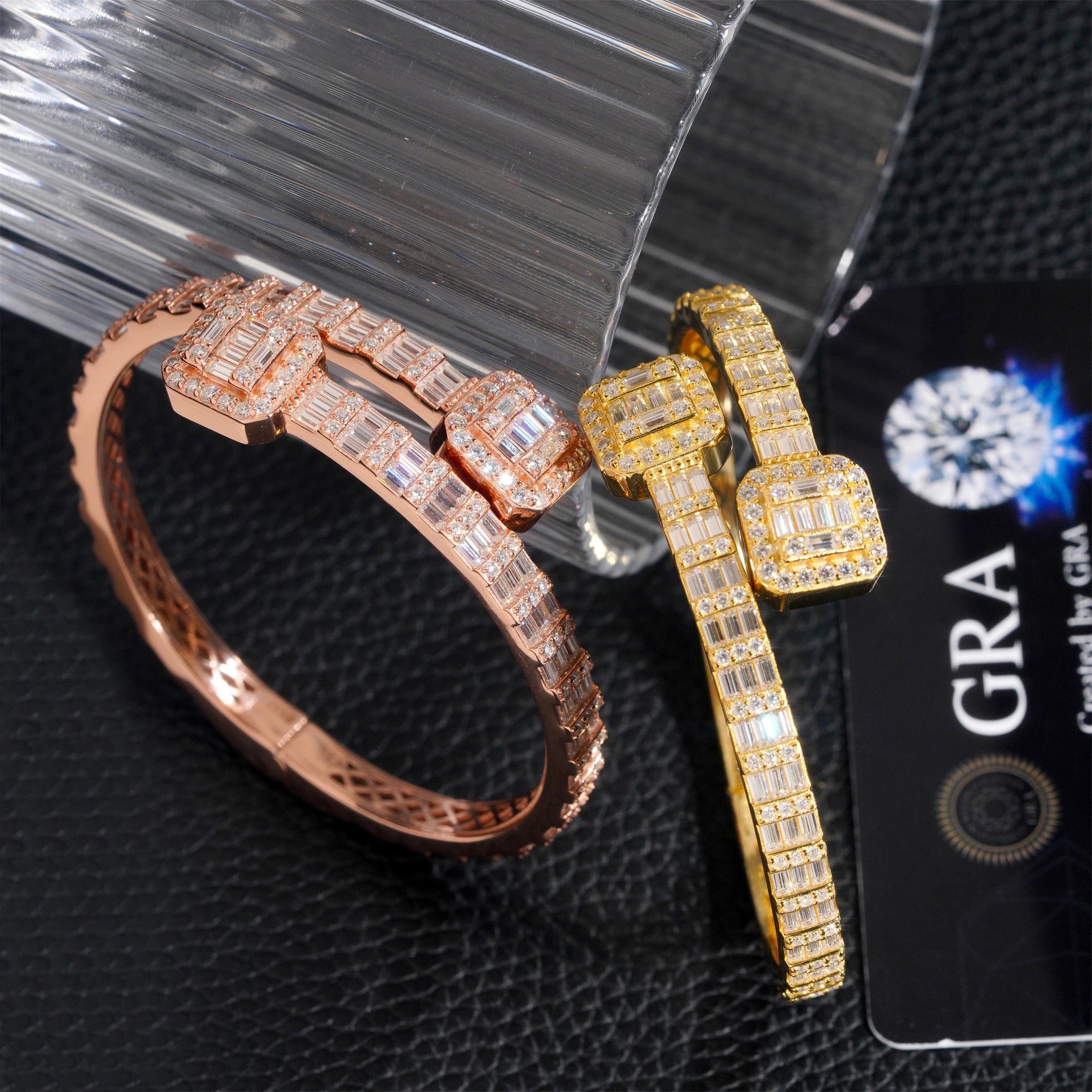 Moissanite Cuff Bracelet – D Color Baguette Design Iced Out | S925 Sterling Silver High Quality Hip Hop Jewelry