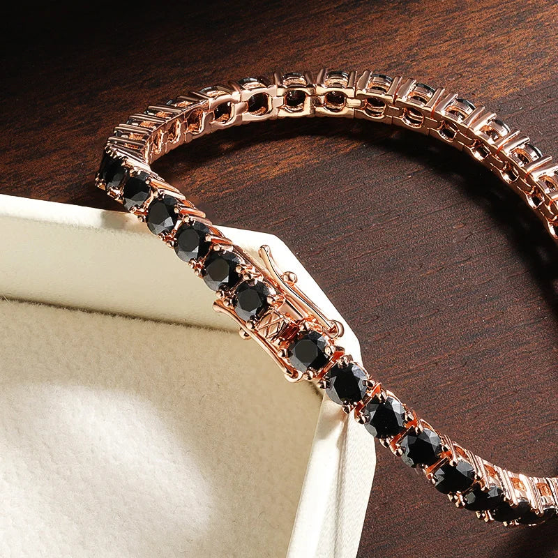 Moissanite Tennis Bracelet – 3mm 4mm Black Full Diamond GRA Certified Hip Hop | 925 Sterling Silver 18K Gold Plated Bracelet for Women & Men