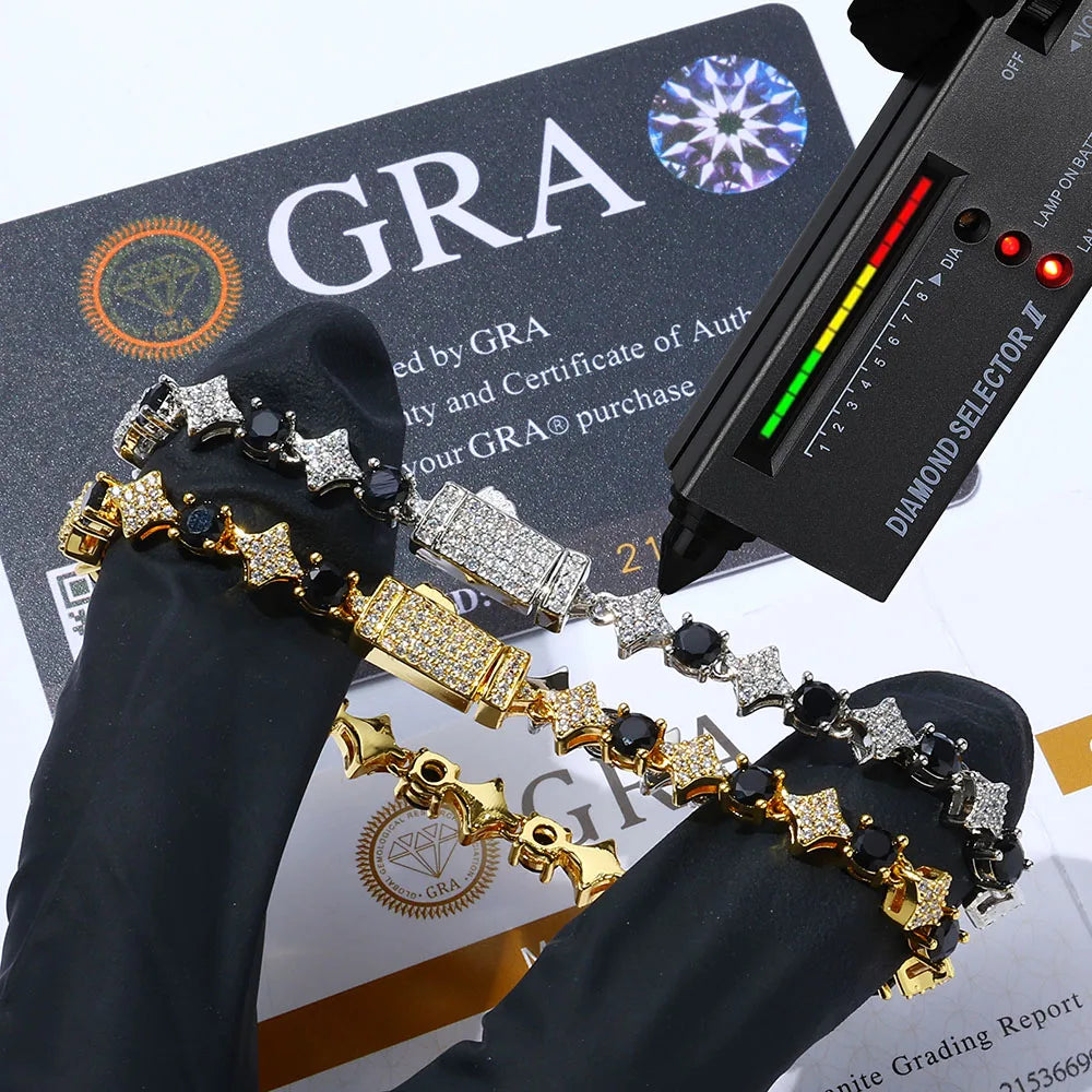 Moissanite Star Tennis Chain Necklace – Custom Black & White Iced Out VVS Bling Party Wedding Gift | 925 Sterling Silver Jewelry