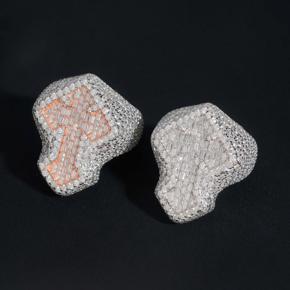 Moissanite Cross Ring – Hip Hop Iced Baguette Design with GRA Certificate | 925 Sterling Silver Diamond Party Jewelry Gift for Men & Women