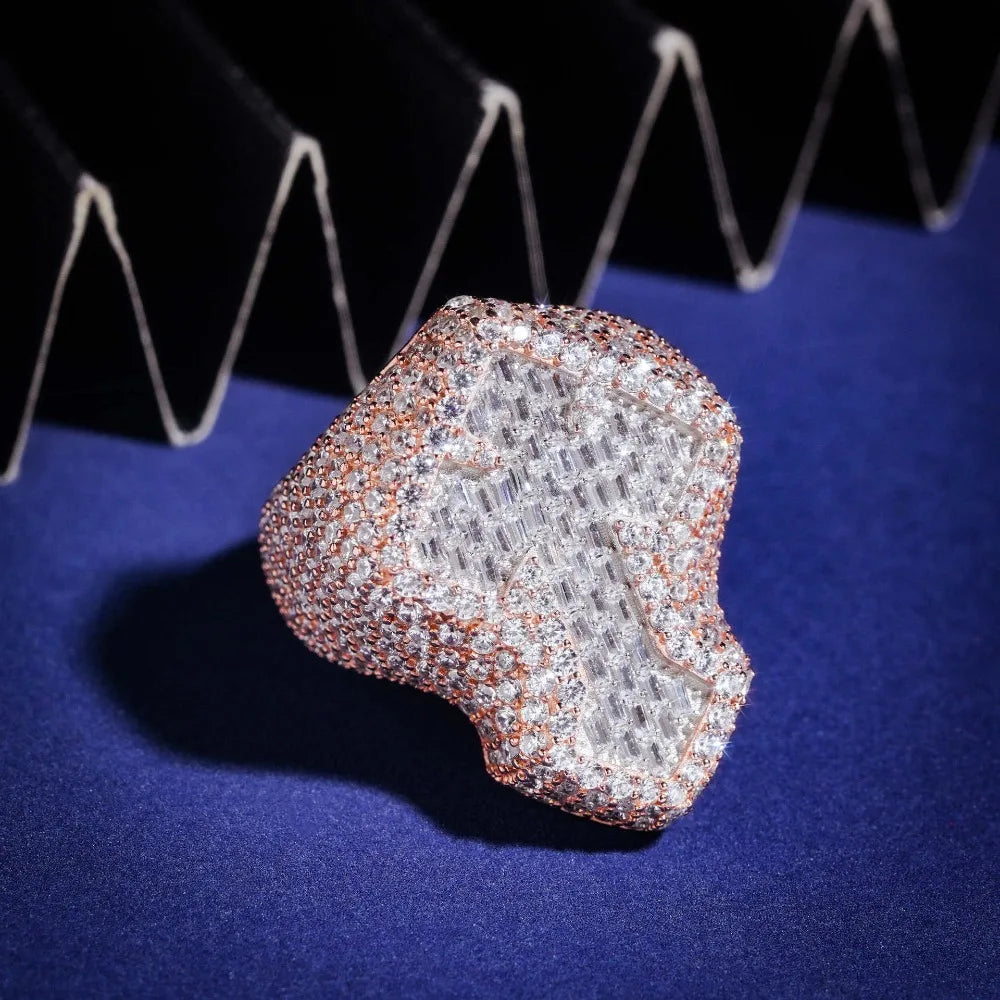 Moissanite Cross Ring – Hip Hop Iced Baguette Design with GRA Certificate | 925 Sterling Silver Diamond Party Jewelry Gift for Men & Women