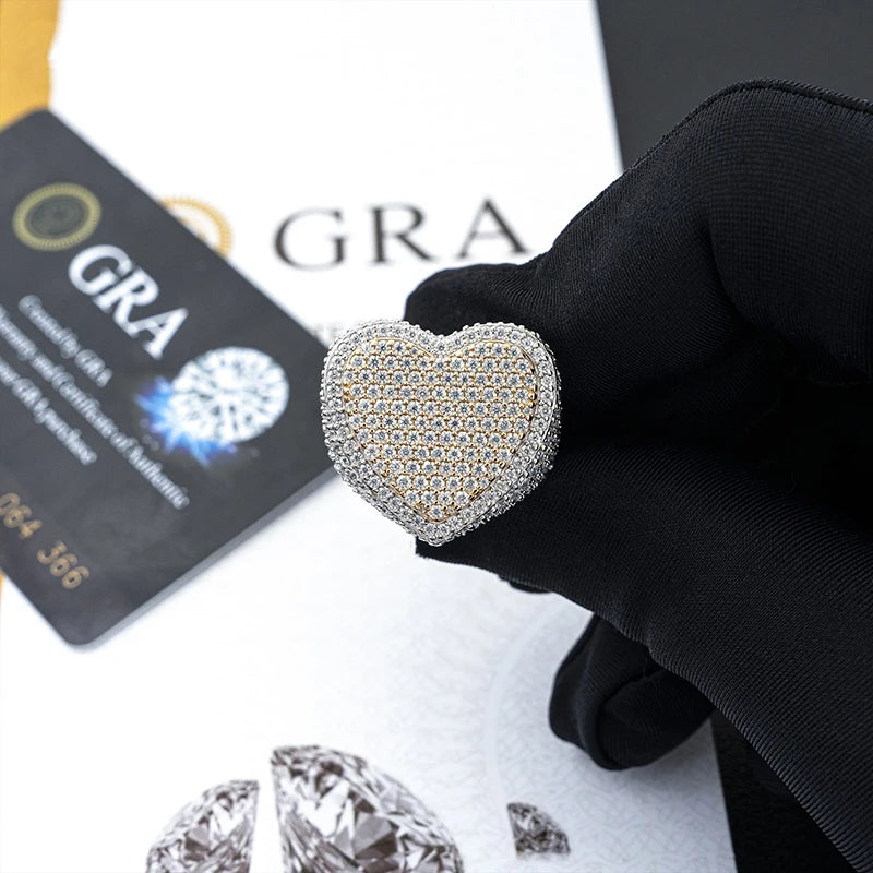 Moissanite Heart Ring – D Color VVS Iced Out Party Jewelry | 925 Sterling Silver Hip Hop Rock Ring for Women & Men