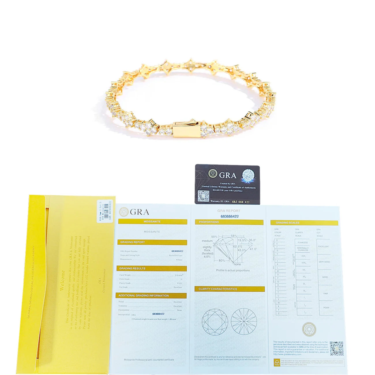 Moissanite Tennis Bracelet – Round Cut VVS Diamond with GRA Certificate | 925 Sterling Silver Fine Jewelry for Women