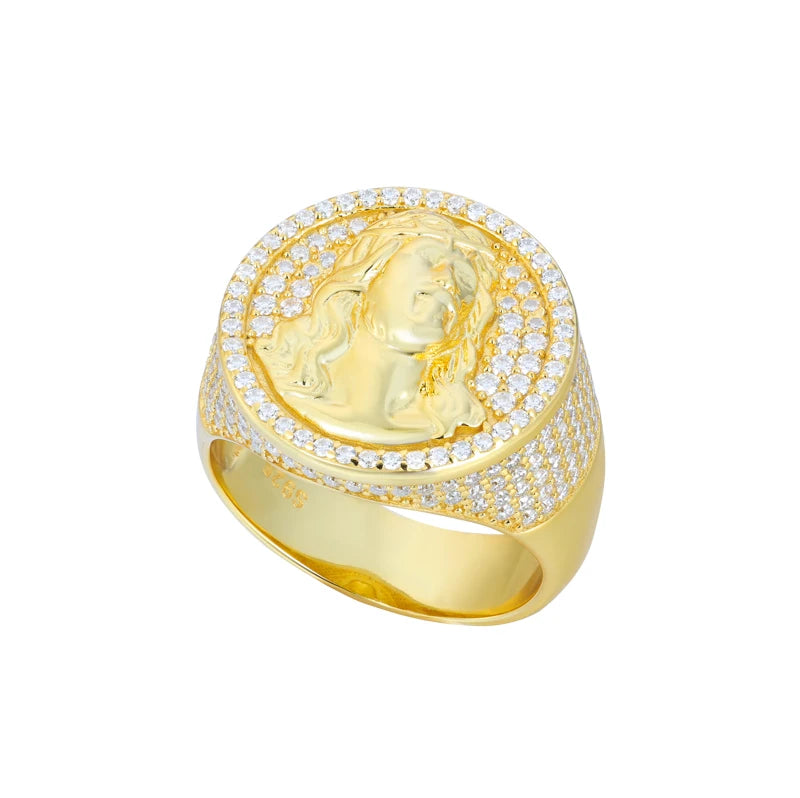 Moissanite Jesus Head Ring – Iced Out Religious Amulet | 925 Sterling Silver Hip Hop Jewelry for Men & Women