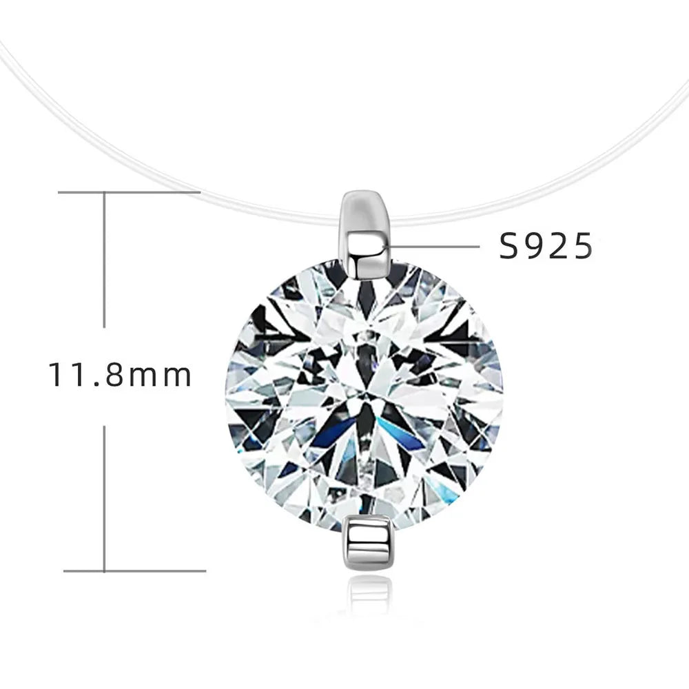 Moissanite Necklace for Women – 0.5ct 1ct 2ct 3ct Certified Brilliant Cut Pendant | Sparkling Fishing Line Design Pure 925 Sterling Silver