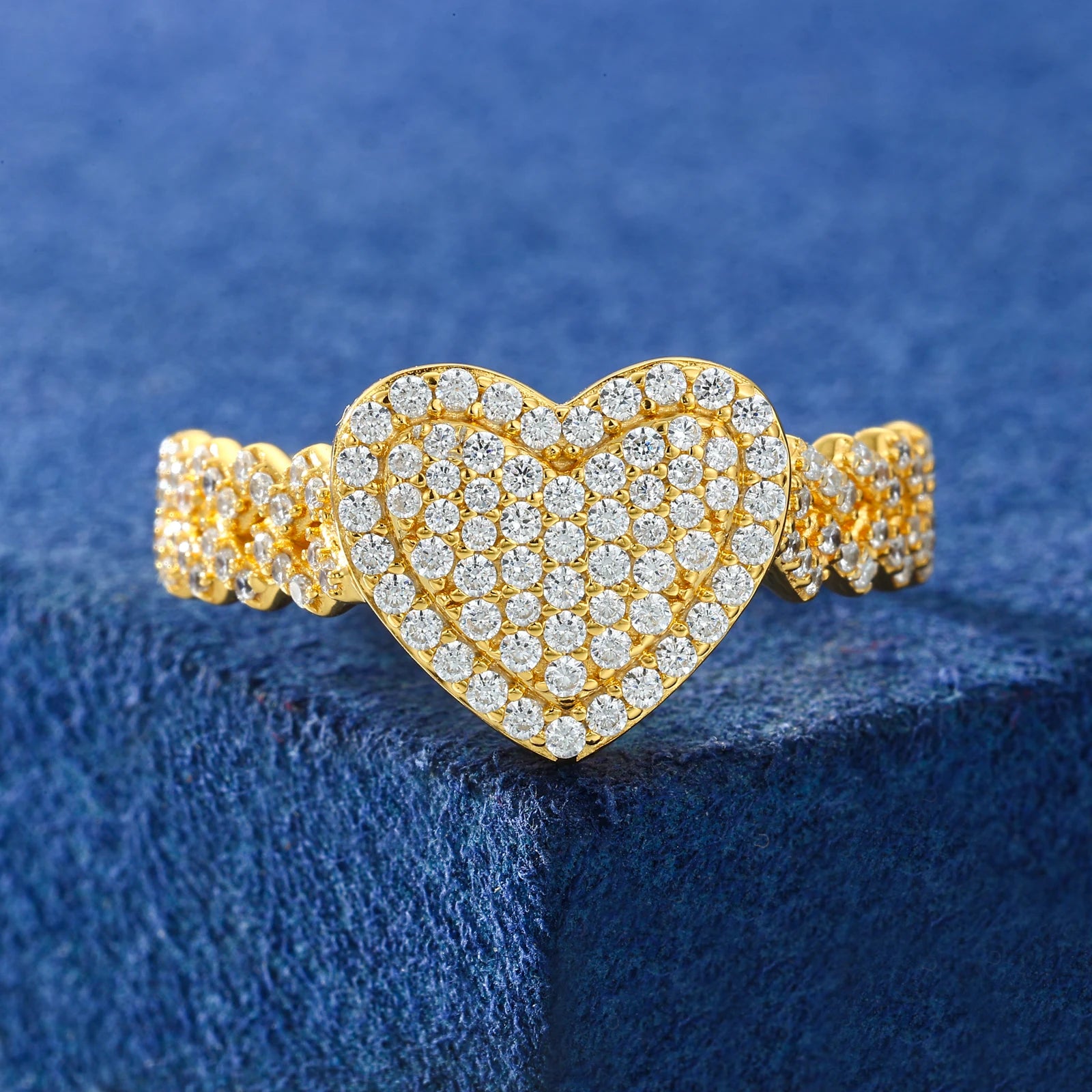 Moissanite Cuban Ring – Full Diamond Heart Design GRA Certified | 925 Sterling Silver Hip Hop Band Ring Jewelry for Men & Women