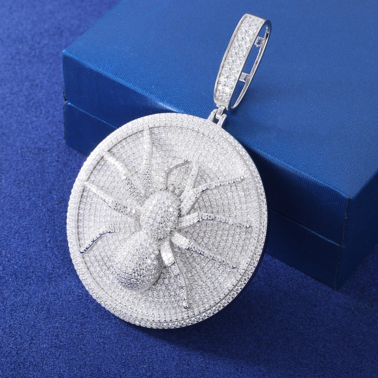 Moissanite Spider Pendant Necklace – Iced Out Round Charm Design | 925 Sterling Silver Hip Hop Jewelry for Men, Passed Diamond Test