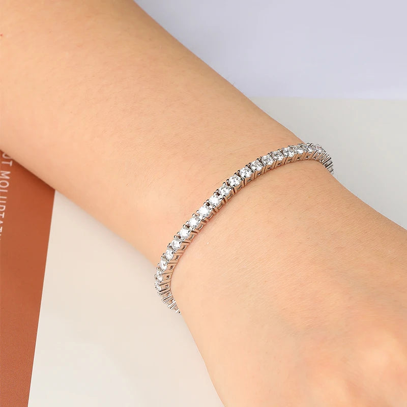 Moissanite Tennis Bracelet – 2mm–6.5mm | Platinum Plated 925 Sterling Silver Wedding Jewelry Christmas Gift for Men & Women