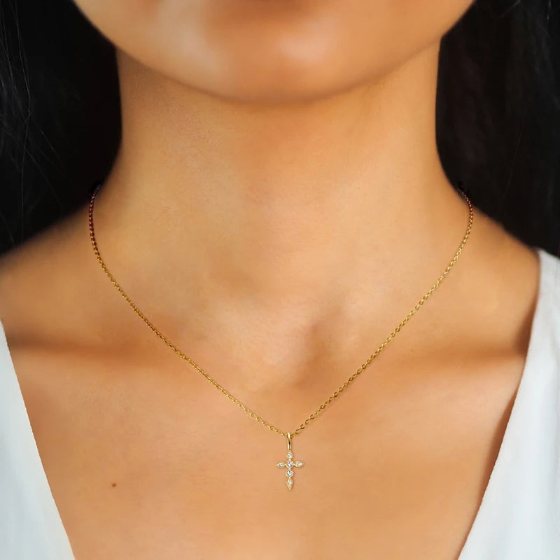 Moissanite Cross Pendant Necklace – Vintage Religious Christian Jewelry | 925 Sterling Silver Certified Chain for Men & Women