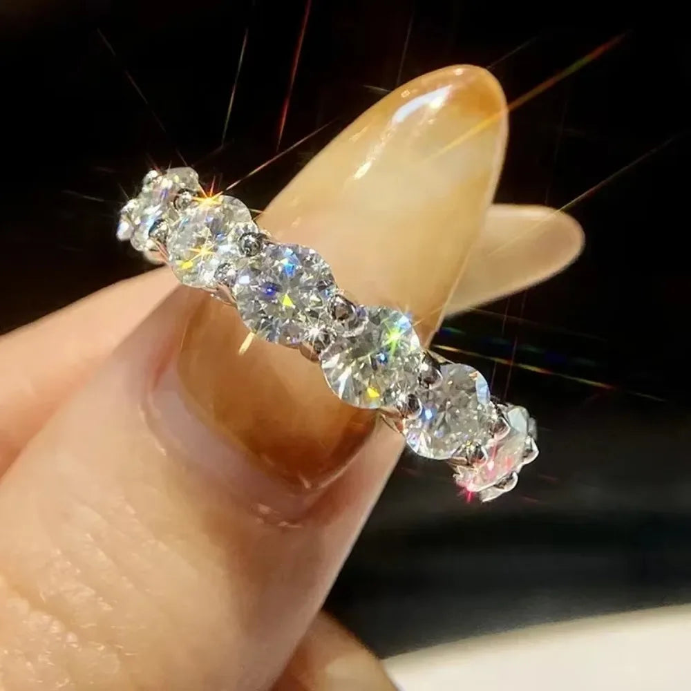 Moissanite Eternity Band Ring – 7ct 5mm Full Diamond Design with Certificate | 925 Sterling Silver Engagement Wedding Ring for Men & Women